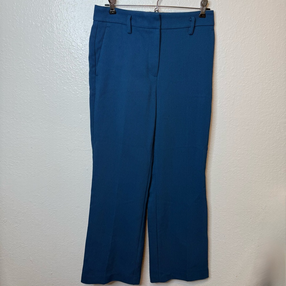 Ann Taylor Petite Ribbed Trousers Slacks Sea Storm Blue (Teal) Wide Leg Size 2p
